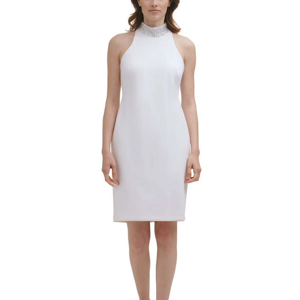 New Calvin Klein Embellished-Neck Sheath Cocktail/Party Dress